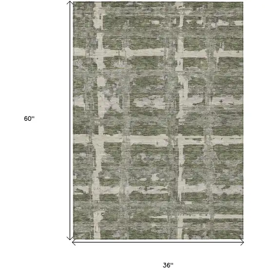 Olive Green Gray And Beige Striped Washable Indoor Outdoor Area Rug Photo 7