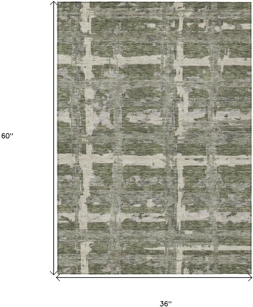 Olive Green Gray And Beige Striped Washable Indoor Outdoor Area Rug Photo 7