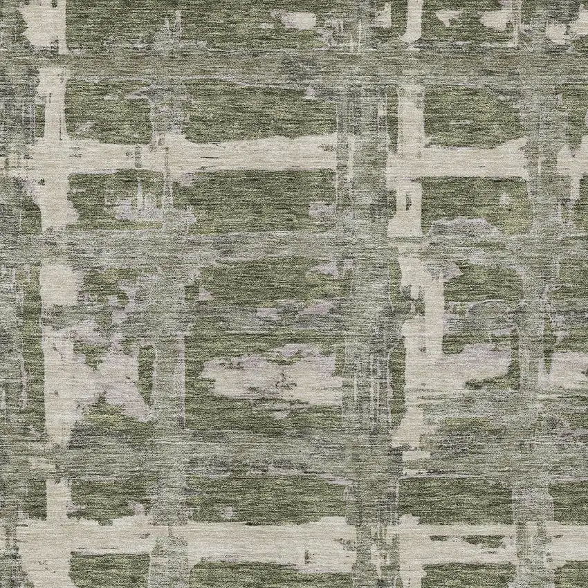 Olive Green Gray And Beige Striped Washable Indoor Outdoor Area Rug Photo 4