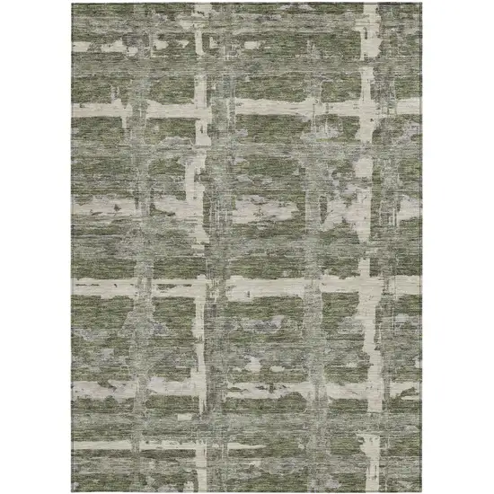 Olive Green Gray And Beige Striped Washable Indoor Outdoor Area Rug Photo 5