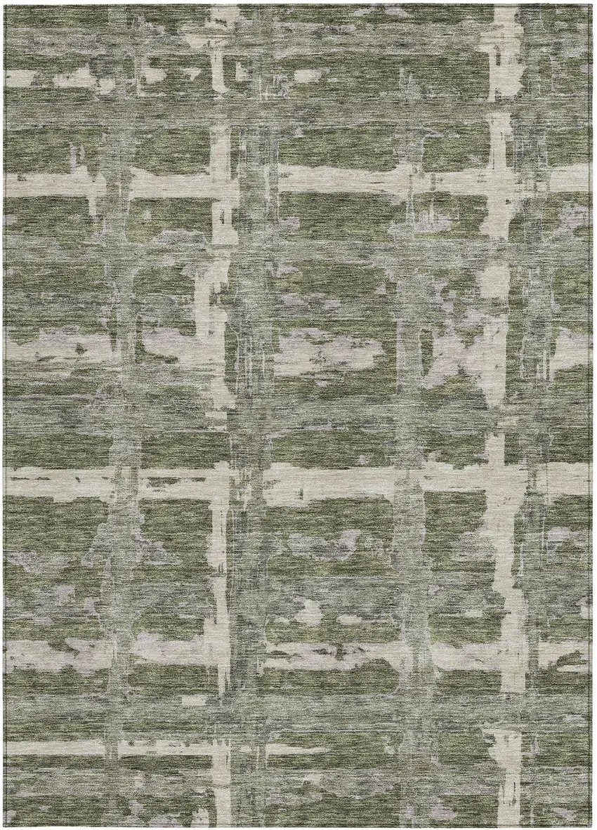 Olive Green Gray And Beige Striped Washable Indoor Outdoor Area Rug Photo 5