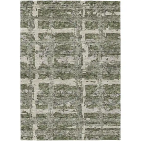 Olive Green Gray And Beige Striped Washable Indoor Outdoor Area Rug Photo 1
