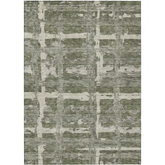 Olive Green Gray And Beige Striped Washable Indoor Outdoor Area Rug Photo 1
