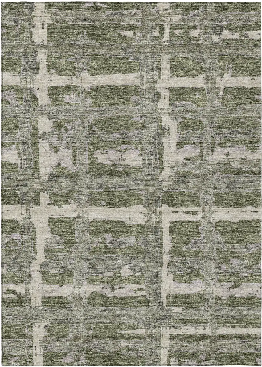 Olive Green Gray And Beige Striped Washable Indoor Outdoor Area Rug Photo 1