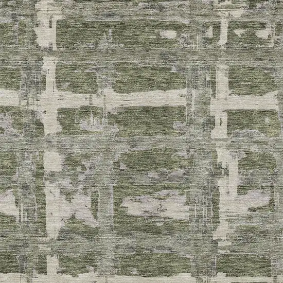 Olive Green Gray And Beige Striped Washable Indoor Outdoor Area Rug Photo 4