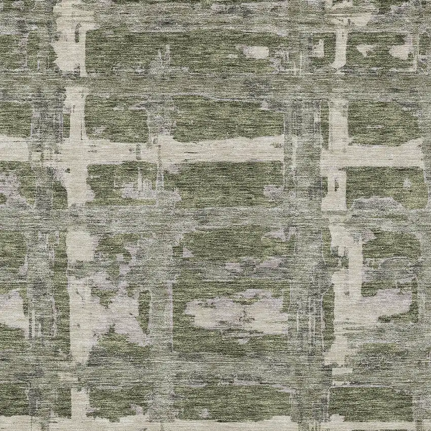 Olive Green Gray And Beige Striped Washable Indoor Outdoor Area Rug Photo 4