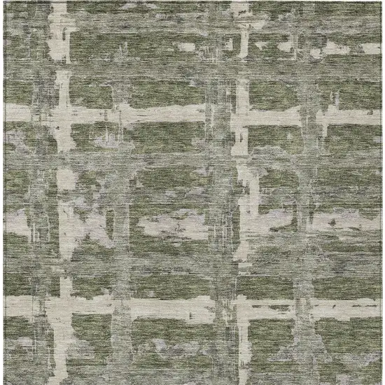 Olive Green Gray And Beige Striped Washable Indoor Outdoor Area Rug Photo 5
