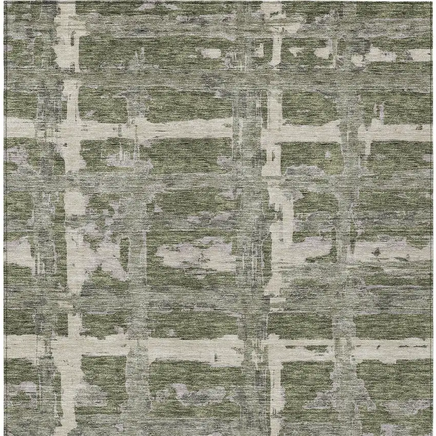 Olive Green Gray And Beige Striped Washable Indoor Outdoor Area Rug Photo 5