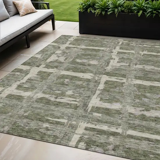 Olive Green Gray And Beige Striped Washable Indoor Outdoor Area Rug Photo 1