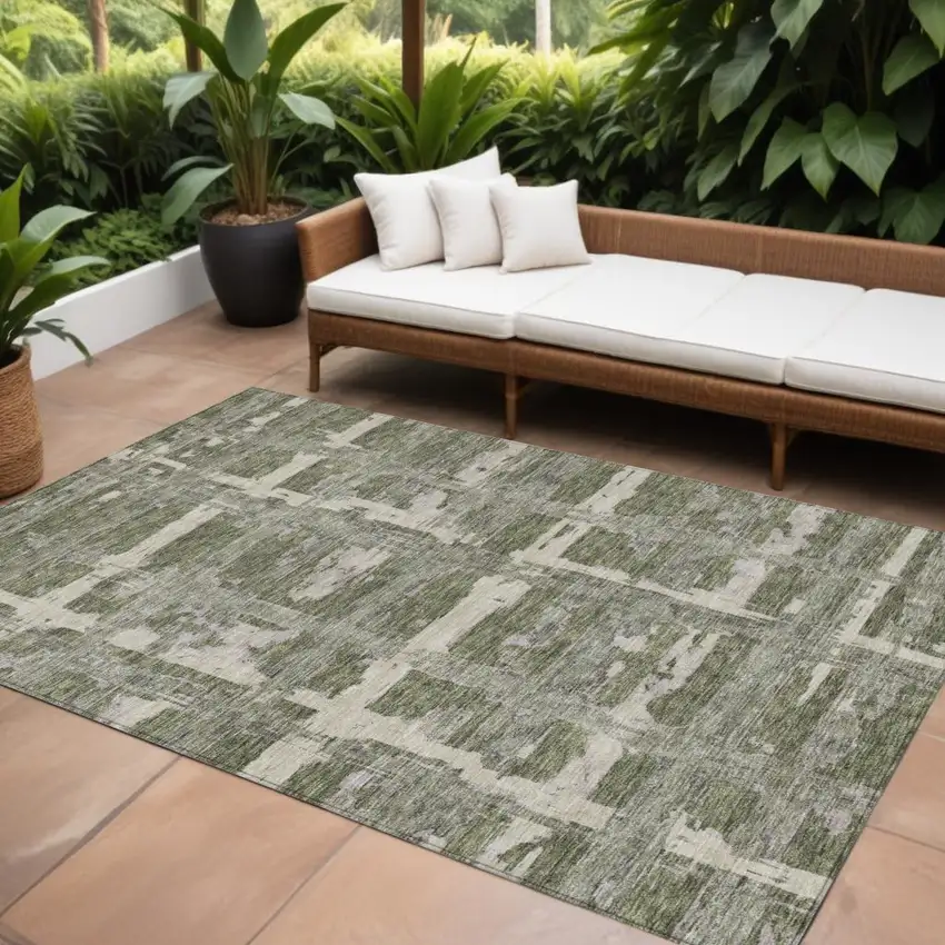Olive Green Gray And Beige Striped Washable Indoor Outdoor Area Rug Photo 1