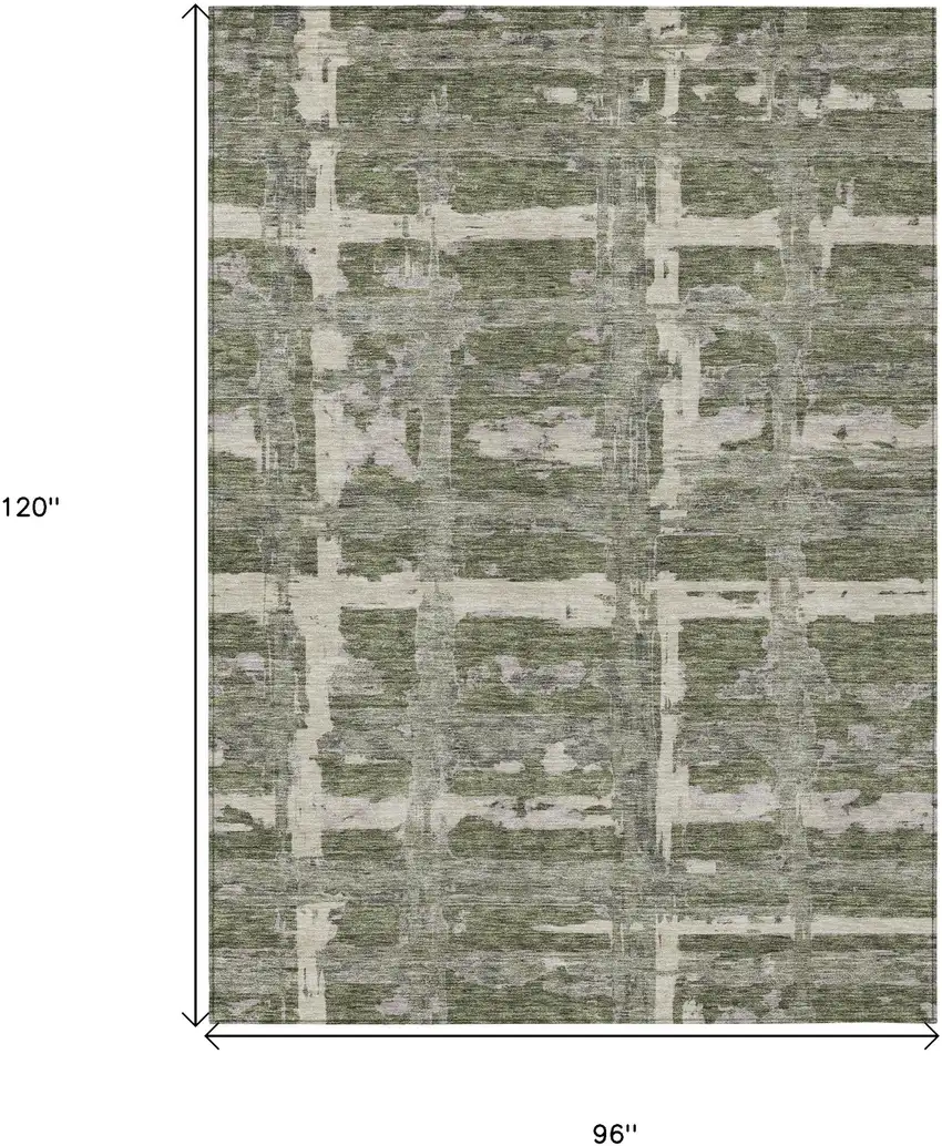 Olive Green Gray And Beige Striped Washable Indoor Outdoor Area Rug Photo 7