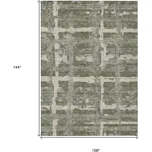 Photo of Olive Green Gray And Beige Striped Washable Indoor Outdoor Area Rug