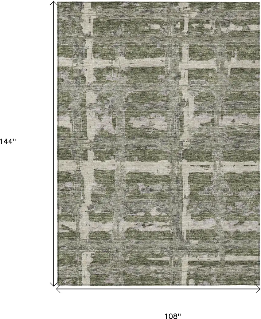 Olive Green Gray And Beige Striped Washable Indoor Outdoor Area Rug Photo 9