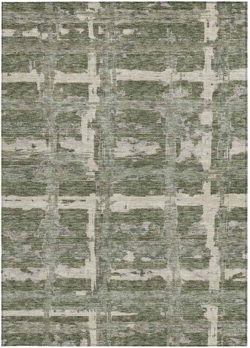 Olive Green Gray And Beige Striped Washable Indoor Outdoor Area Rug Photo 4