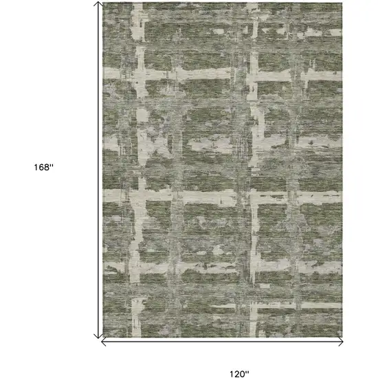 Olive Green Gray And Beige Striped Washable Indoor Outdoor Area Rug Photo 7