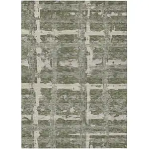 Photo of Olive Green Gray And Beige Striped Washable Indoor Outdoor Area Rug
