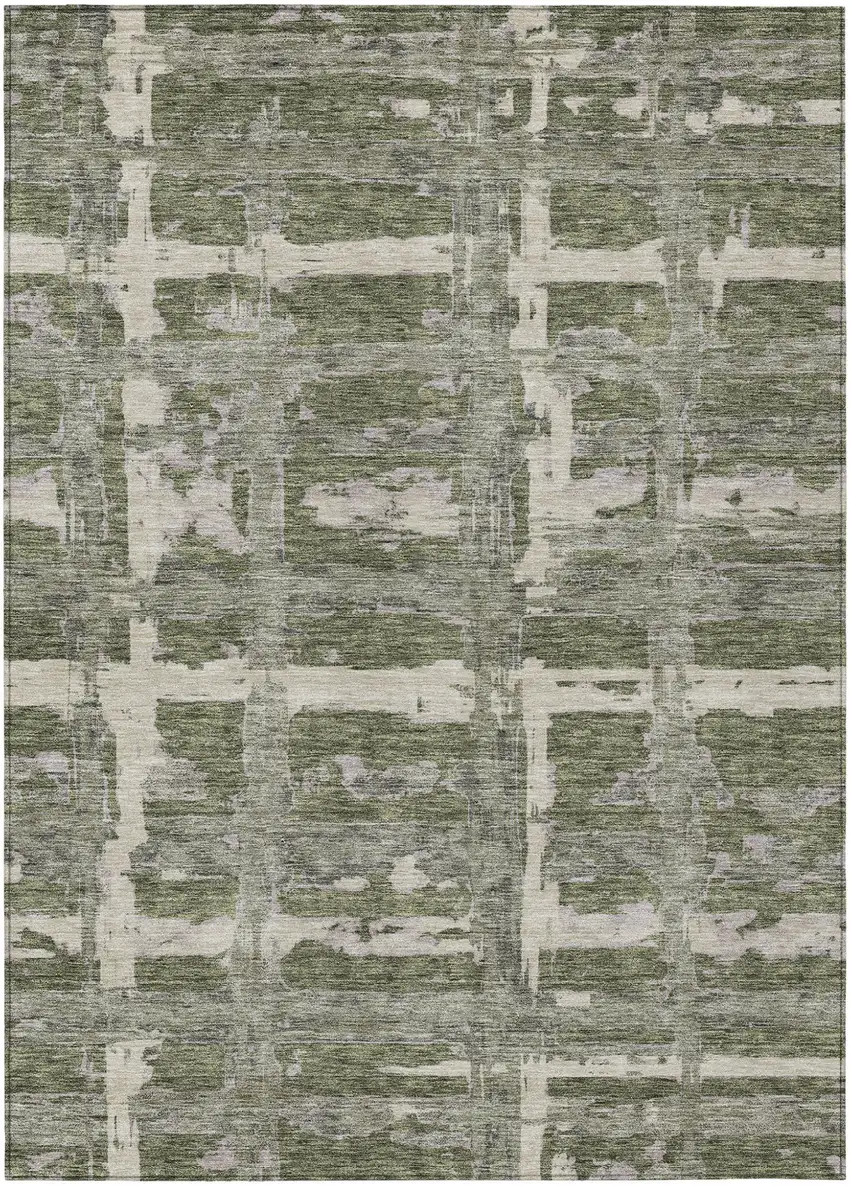 Olive Green Gray And Beige Striped Washable Indoor Outdoor Area Rug Photo 1
