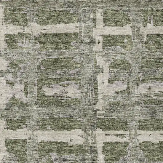 Olive Green Gray And Beige Striped Washable Indoor Outdoor Area Rug Photo 4