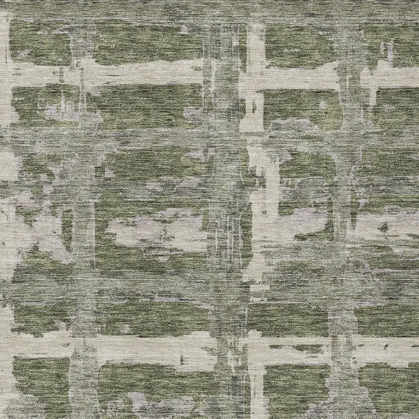 Olive Green Gray And Beige Striped Washable Indoor Outdoor Area Rug Photo 4