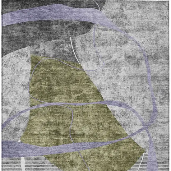 Olive Green Gray And Charcoal Abstract Washable Indoor Outdoor Area Rug Photo 7