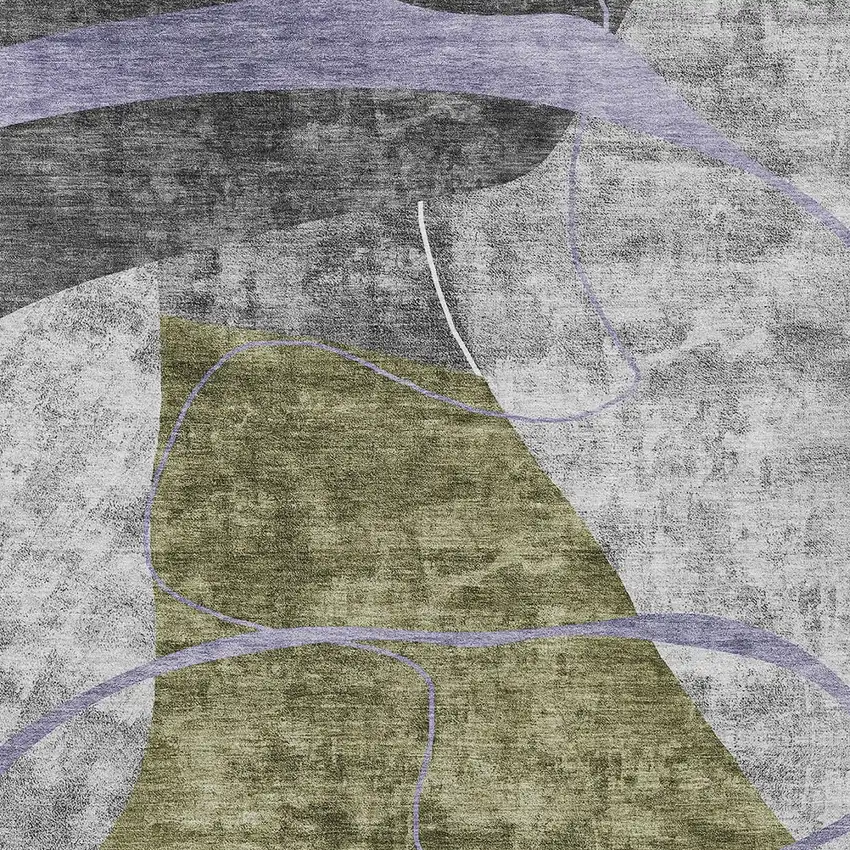 Olive Green Gray And Charcoal Abstract Washable Indoor Outdoor Area Rug Photo 6