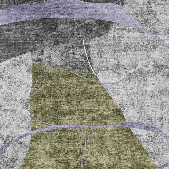 Olive Green Gray And Charcoal Abstract Washable Indoor Outdoor Area Rug Photo 6