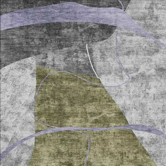 Olive Green Gray And Charcoal Abstract Washable Indoor Outdoor Area Rug Photo 6