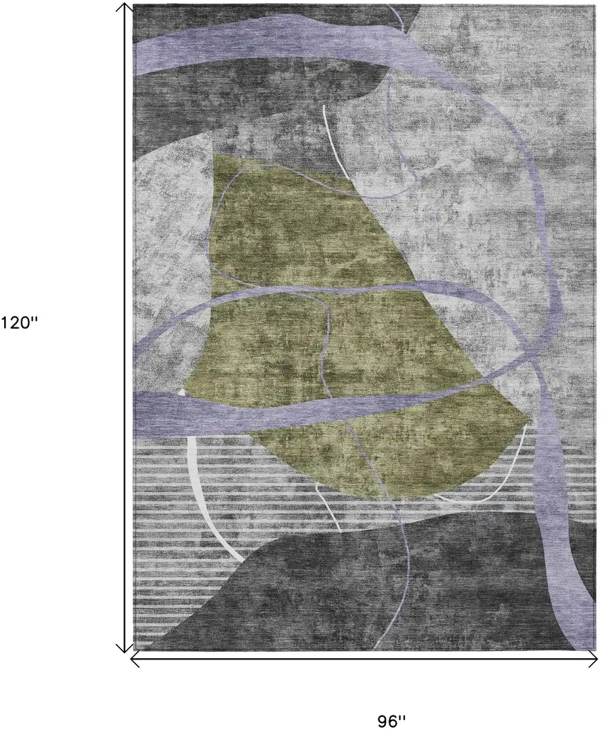 Olive Green Gray And Charcoal Abstract Washable Indoor Outdoor Area Rug Photo 3