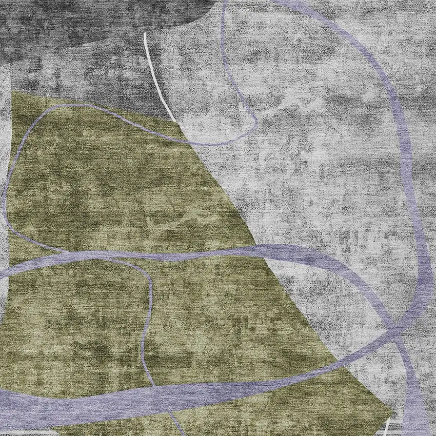 Olive Green Gray And Charcoal Abstract Washable Indoor Outdoor Area Rug Photo 6