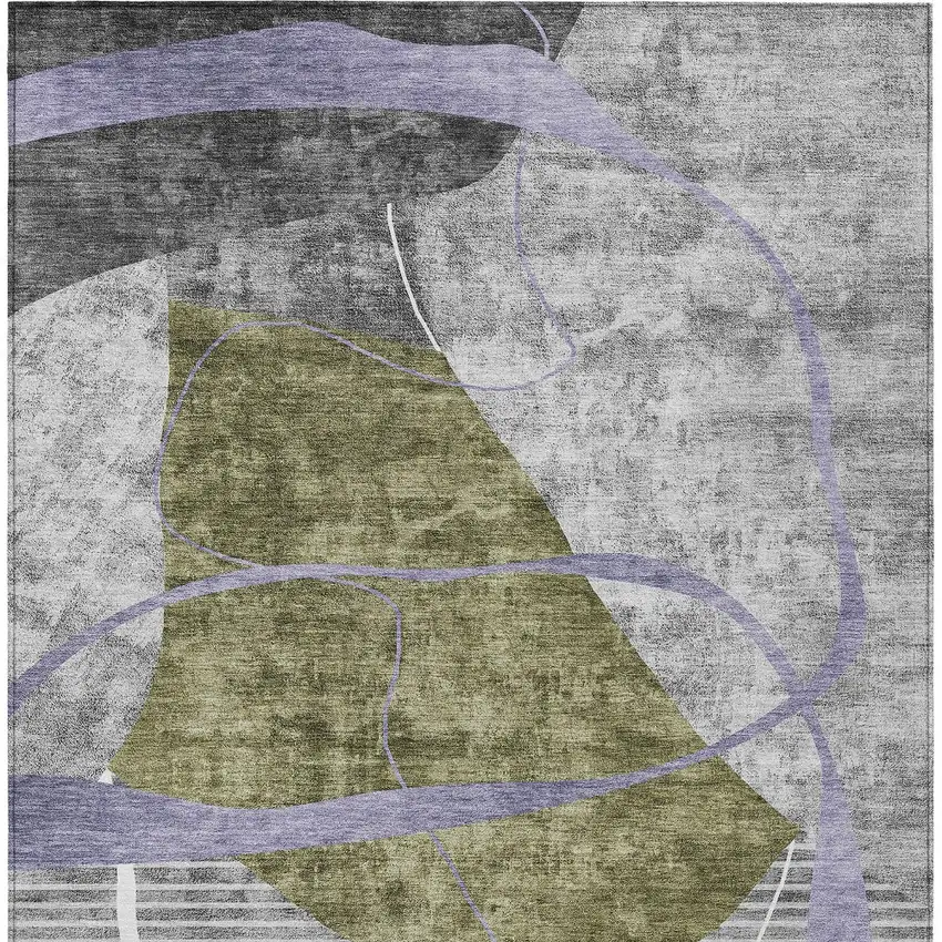 Olive Green Gray And Charcoal Abstract Washable Indoor Outdoor Area Rug Photo 7