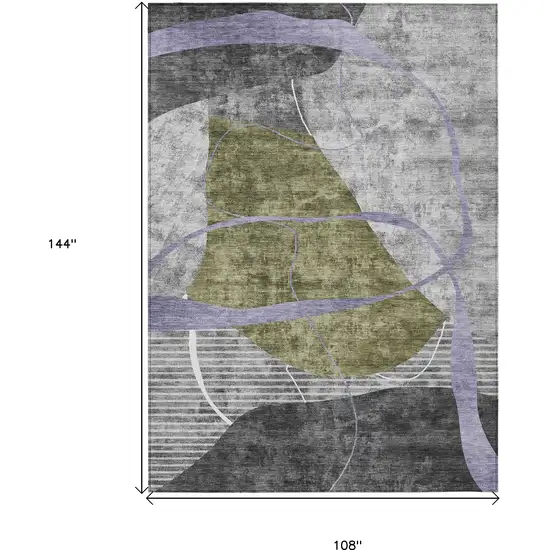 Olive Green Gray And Charcoal Abstract Washable Indoor Outdoor Area Rug Photo 3