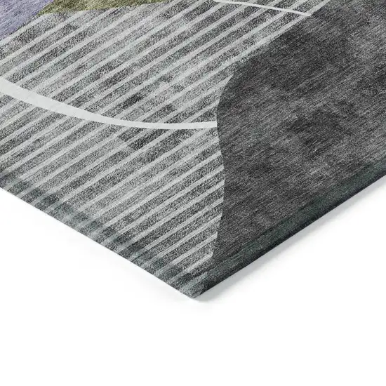 Olive Green Gray And Charcoal Abstract Washable Indoor Outdoor Area Rug Photo 5