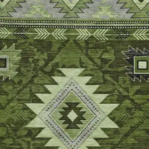 Photo of Olive Green Gray And Charcoal Geometric Washable Area Rug With UV Protection