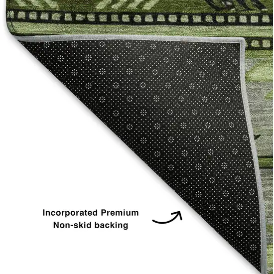 Olive Green Gray And Charcoal Geometric Washable Area Rug With UV Protection Photo 6