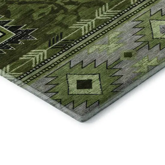 Olive Green Gray And Charcoal Geometric Washable Area Rug With UV Protection Photo 7