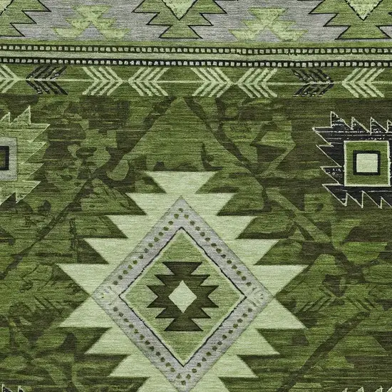 Olive Green Gray And Charcoal Geometric Washable Area Rug With UV Protection Photo 2