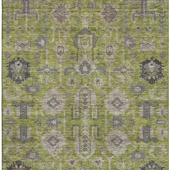 Olive Green Gray And Charcoal Oriental Washable Area Rug With UV Protection Photo 2