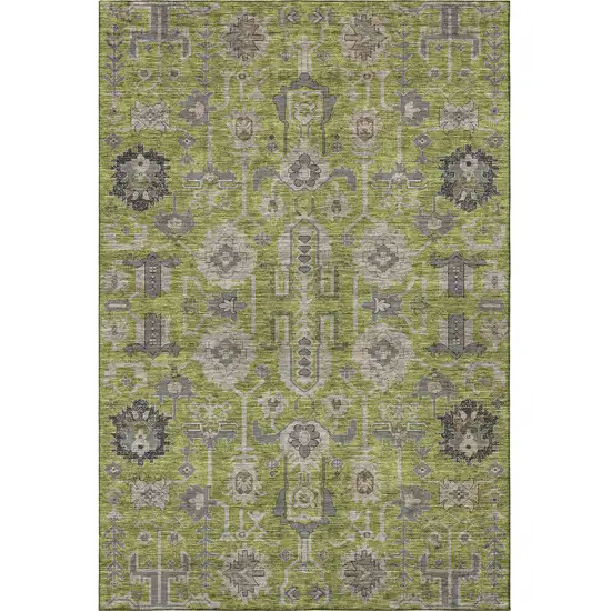 Olive Green Gray And Charcoal Oriental Washable Area Rug With UV Protection Photo 3