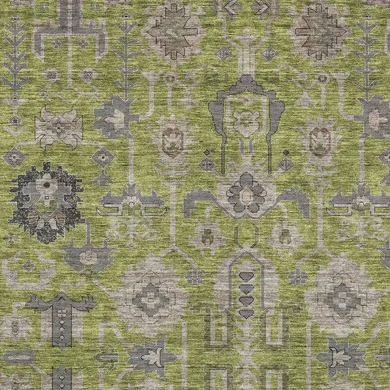Olive Green Gray And Charcoal Oriental Washable Area Rug With UV Protection Photo 2