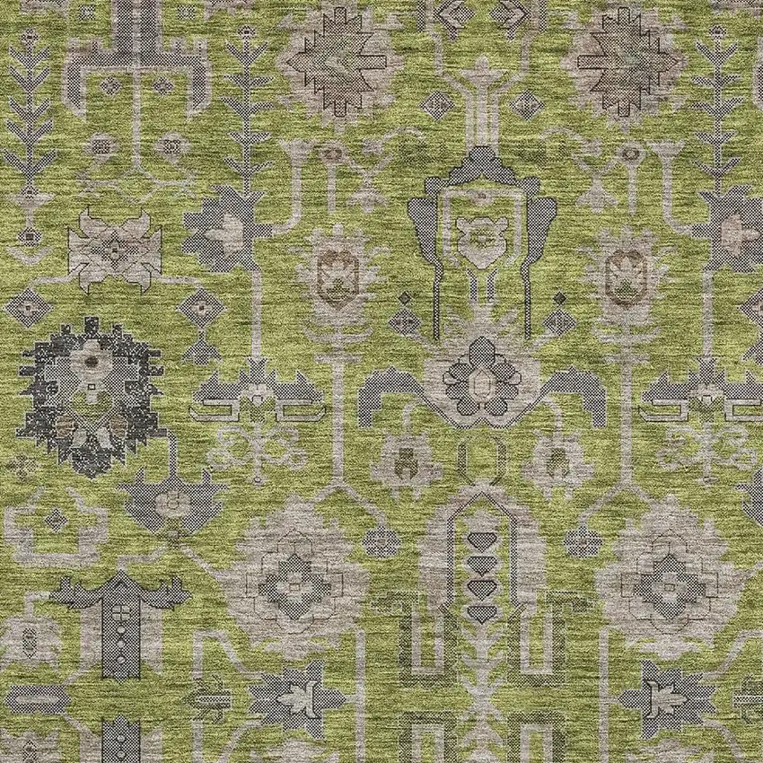 Olive Green Gray And Charcoal Oriental Washable Area Rug With UV Protection Photo 2