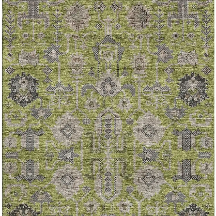 Olive Green Gray And Charcoal Oriental Washable Area Rug With UV Protection Photo 3