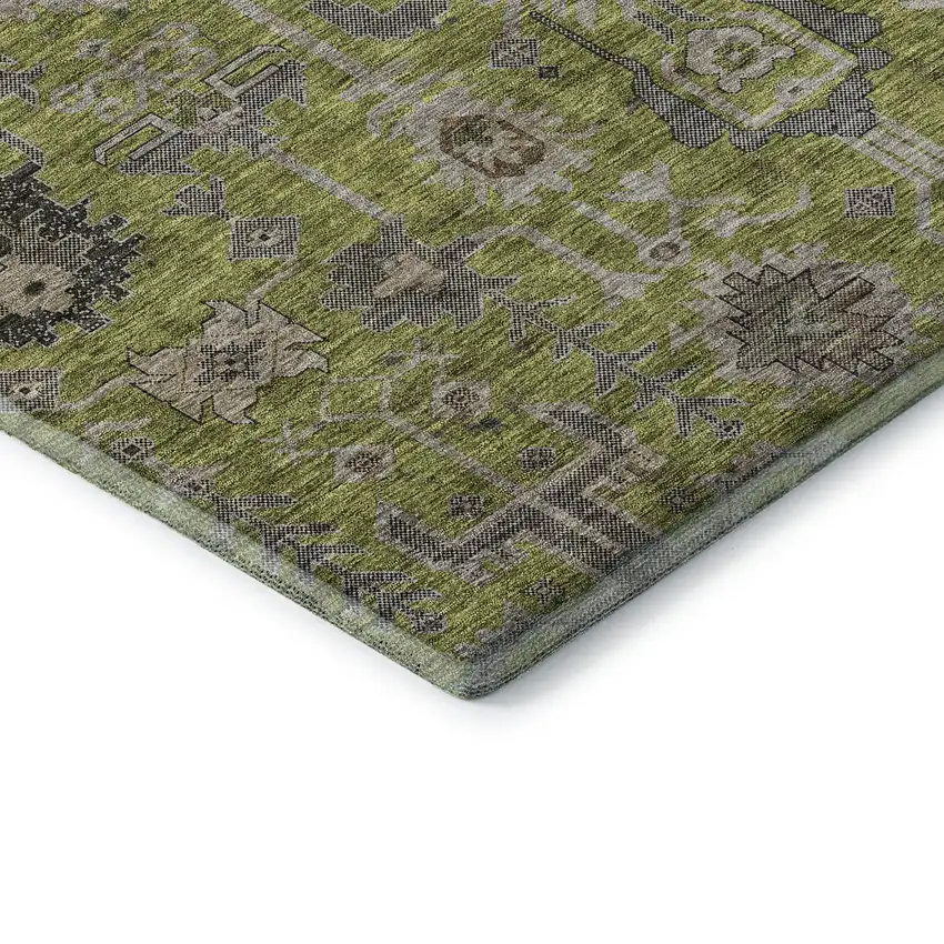 Olive Green Gray And Charcoal Oriental Washable Area Rug With UV Protection Photo 7