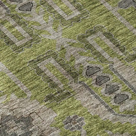 Olive Green Gray And Charcoal Oriental Washable Area Rug With UV Protection Photo 9