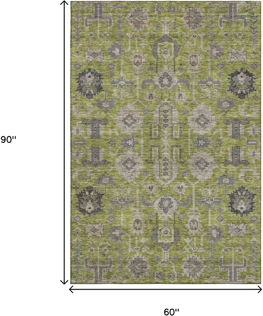 Olive Green Gray And Charcoal Oriental Washable Area Rug With UV Protection Photo 3