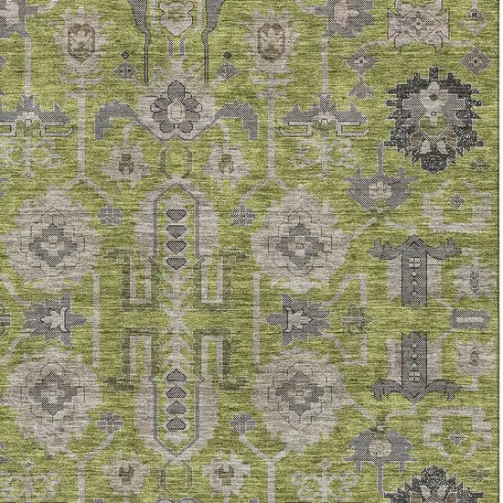 Olive Green Gray And Charcoal Oriental Washable Area Rug With UV Protection Photo 2