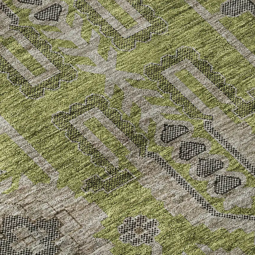 Olive Green Gray And Charcoal Oriental Washable Area Rug With UV Protection Photo 9