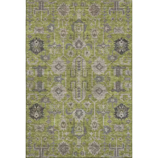 Olive Green Gray And Charcoal Oriental Washable Area Rug With UV Protection Photo 1