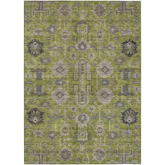 Olive Green Gray And Charcoal Oriental Washable Indoor Outdoor Area Rug Photo 1