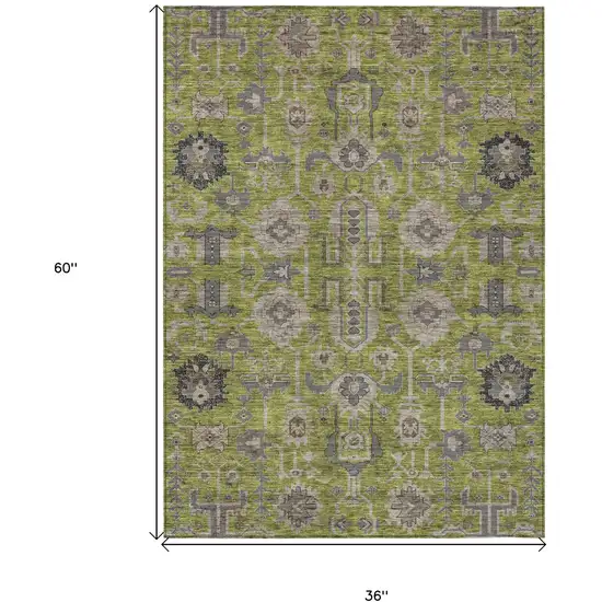 Olive Green Gray And Charcoal Oriental Washable Indoor Outdoor Area Rug Photo 3