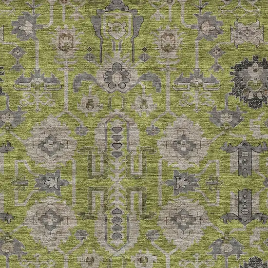 Olive Green Gray And Charcoal Oriental Washable Indoor Outdoor Area Rug Photo 5